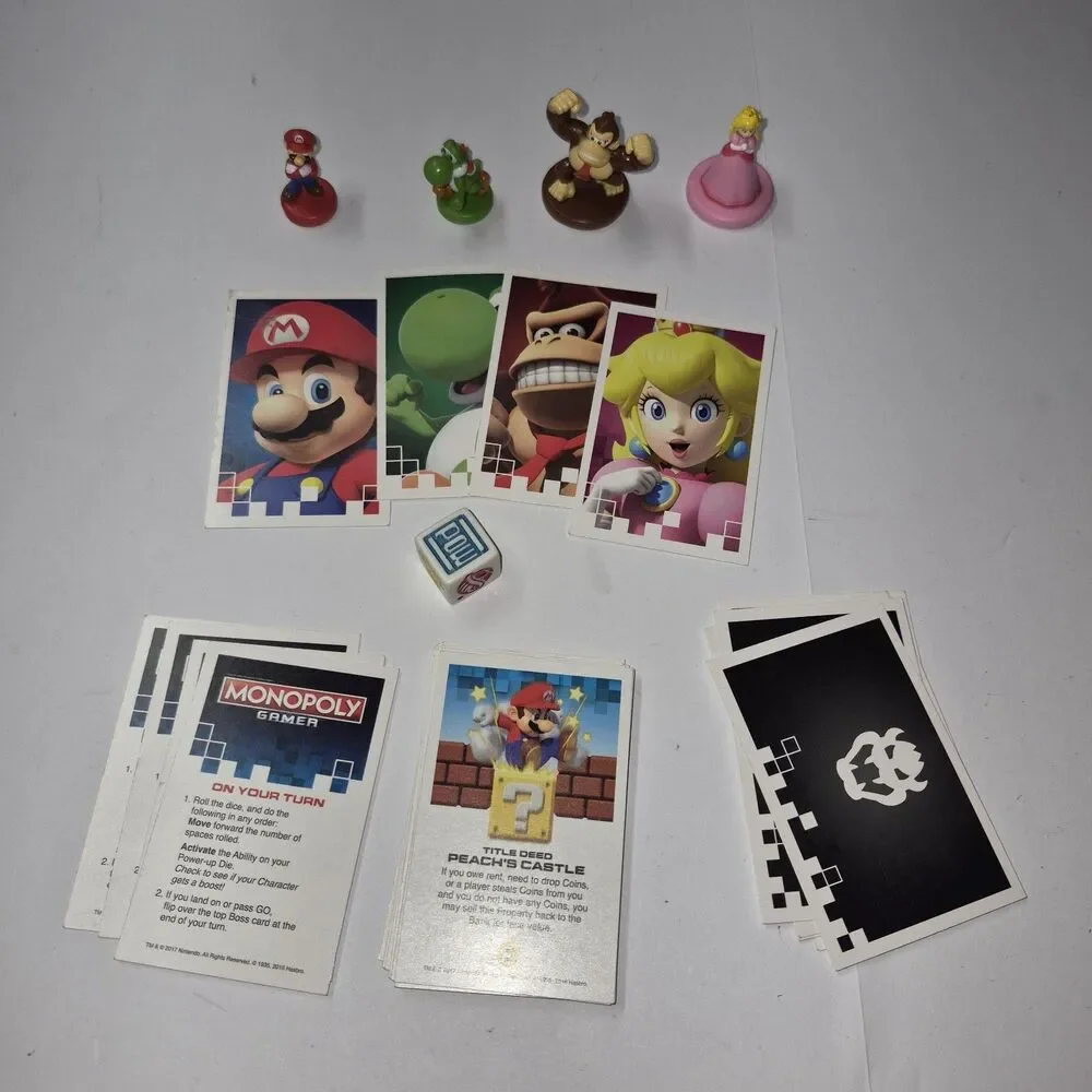 Monopoly Gamer Replacement Parts Lot Mario Yoshi Donkey Kong Peach Cards Die Euc